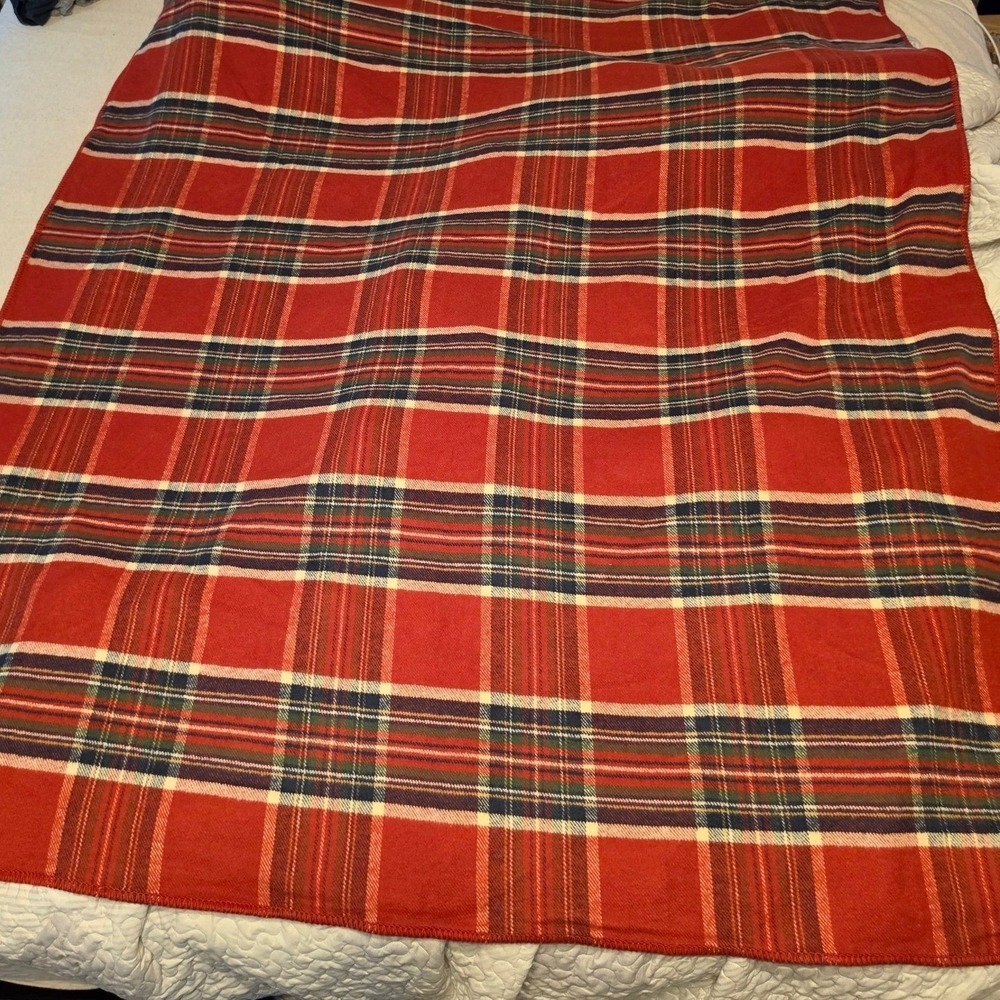 Lauren Ralph Lauren Red Tartan Plaid 100% Cotton Throw Blanket 57x71